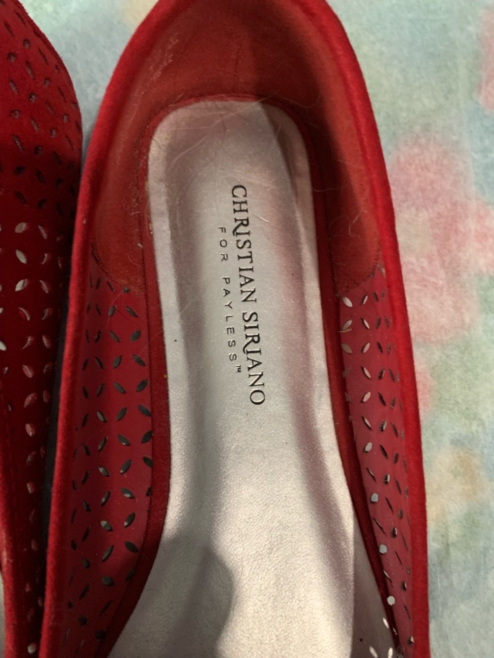 Christian Siriano Red Suede Perforated Flats with Silver Medallion - Picture 5 of 8
